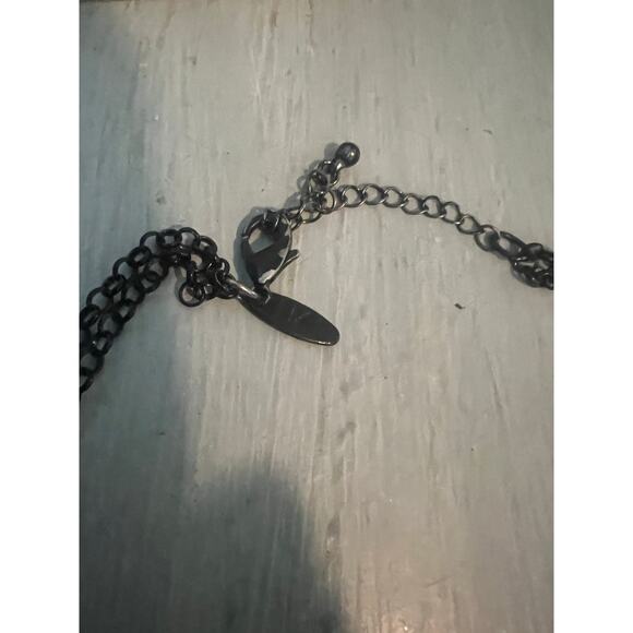 New York Signed Necklace Black With white tear drop Stones Double Chain Feminine - Picture 8 of 9